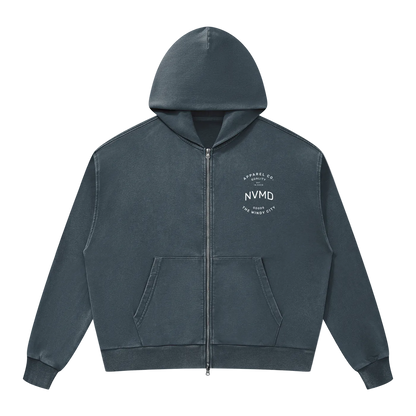 Unisex Windy City Mineral Wash Zip Boxy Full Zip Hoodie