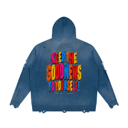 THE GOOD NEWS Distressed Full-Zip Hoodie