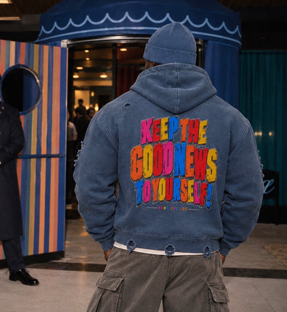 THE GOOD NEWS Distressed Full-Zip Hoodie
