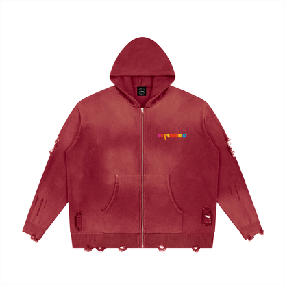 THE GOOD NEWS Distressed Full-Zip Hoodie