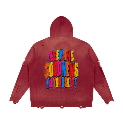 THE GOOD NEWS Distressed Full-Zip Hoodie
