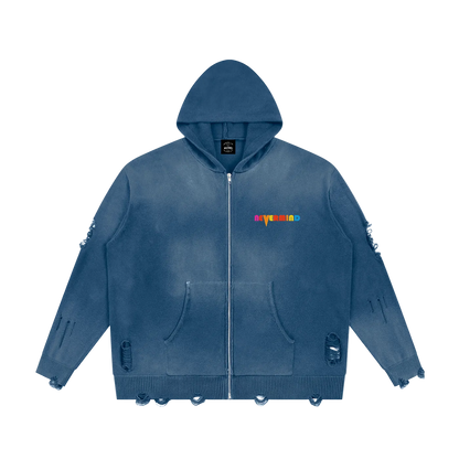 THE GOOD NEWS Distressed Full-Zip Hoodie