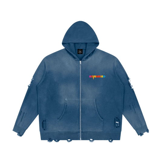 THE GOOD NEWS Distressed Full-Zip Hoodie